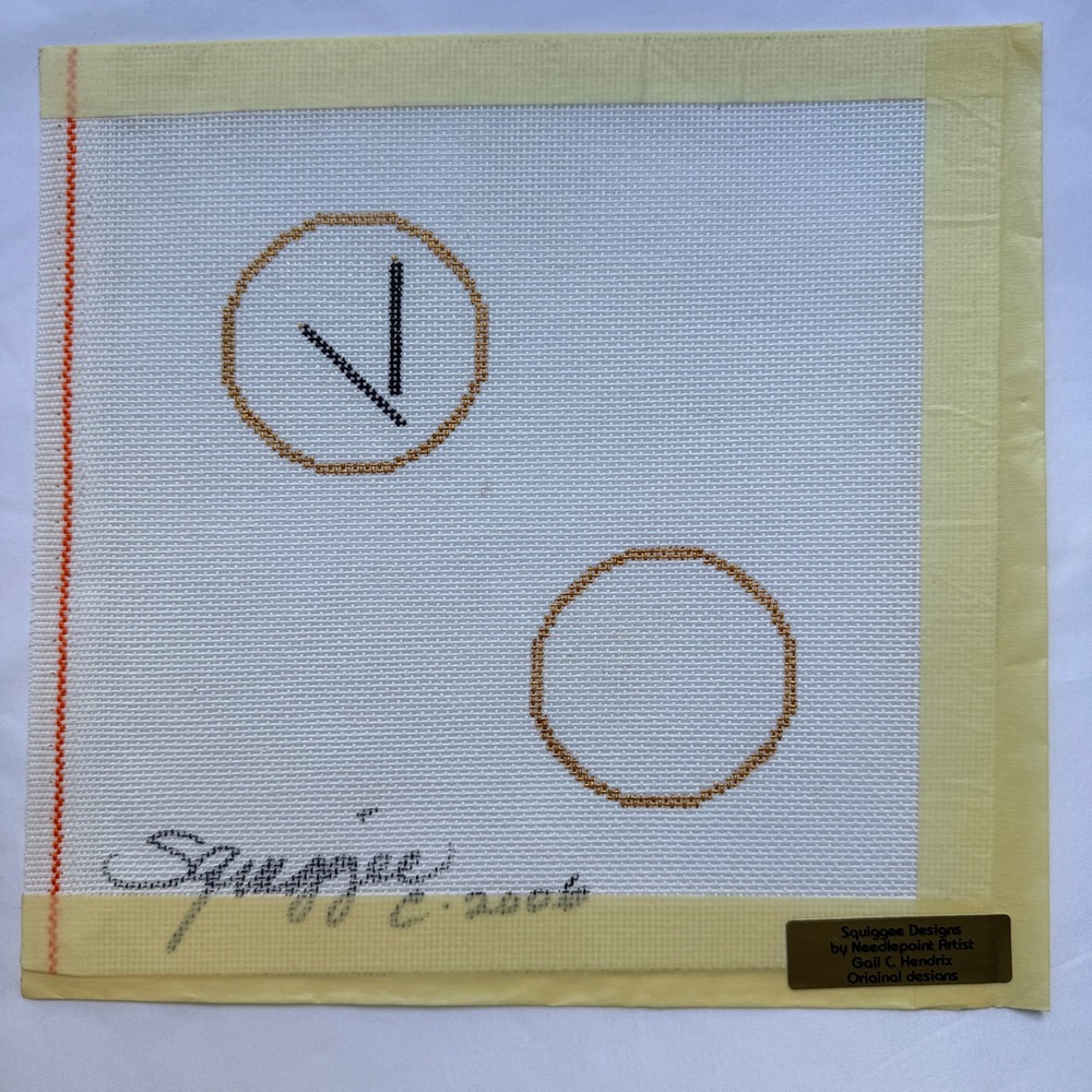 Squiggee Clock Ornament? Needlepoint Canvas Front Back Gold Black 2006